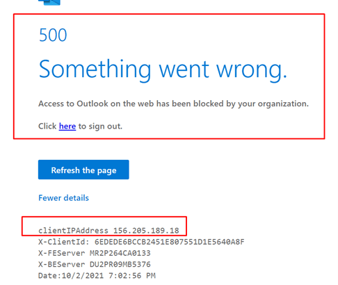 Block connection to exchange from web access (OWA)